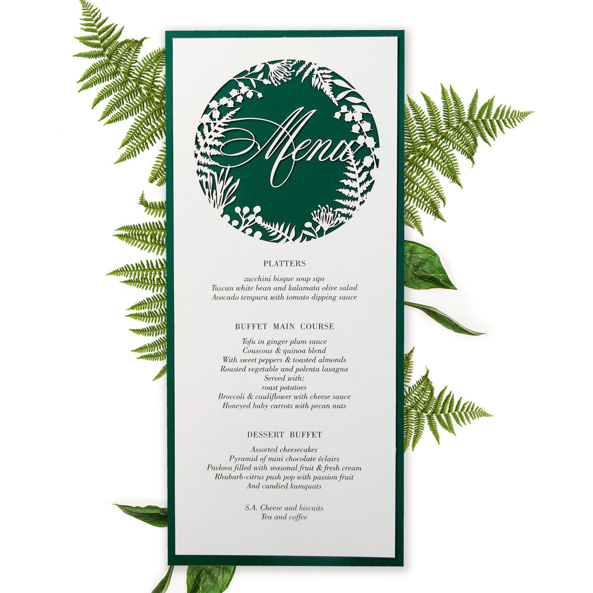 Forrest Green Fern laser cut menu