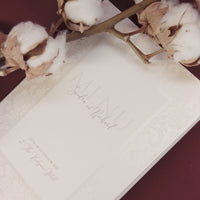 Nude and Pearl Foil Damask Boho Menu