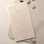 Filigree Roses, Champagne With Dusty Rose and White Calligraphy Menu