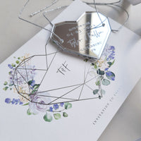 Lavender Purple Save the Date with Silver Mirror Geometric Heart Plexi Magnet