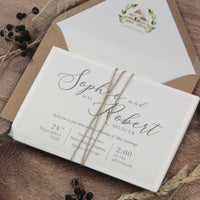 Concertina Style 3 Fold Invitation Boho Style Timeline con sobre Kraft y cordel