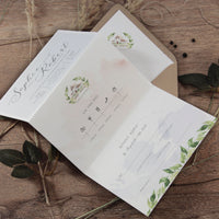 Concertina Style 3 Fold Invitation Boho Style Timeline con sobre Kraft y cordel