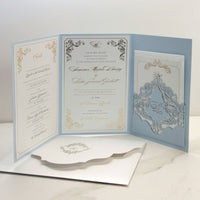 Invitations de l'hôtel Villa Cimbrone | Suite de poche de mariage avec feuille d'or et croquis de lieu de mariage